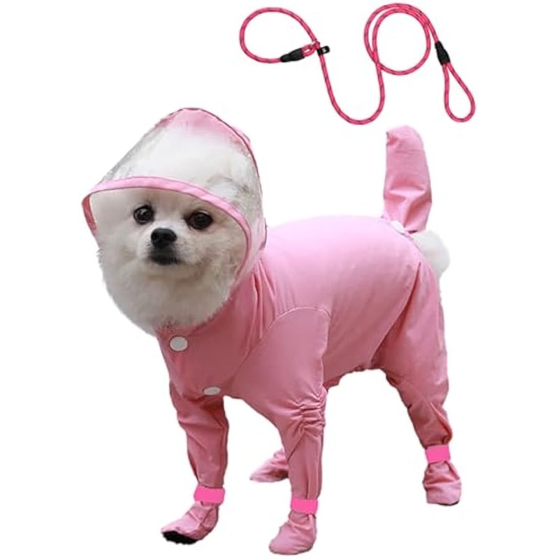 معطف واق من المطر للكلاب مع غطاء للراس من اي او اي سي واي بي اف، جاكيت مطر عاكس مقاوم للماء بتغطية كاملة مع زمام، معطف مطر سريع الجفاف وحذاء للكلاب الصغيرة والمتوسطة والكبيرة، لون بينك، مقاس XXL - Image 1